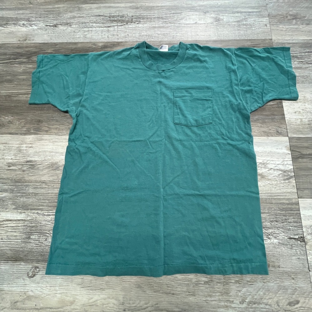 Vintage 80s 90s BVD‎ Pocket T-Shirt Tee Blank Single Stitch Teal Blue Mens XL